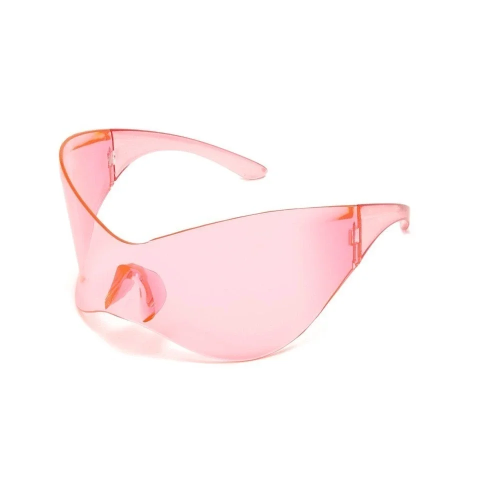 Modern Oversized Rimless Shield Wraparound Fashion Womens Pink Sunglasses Lentes